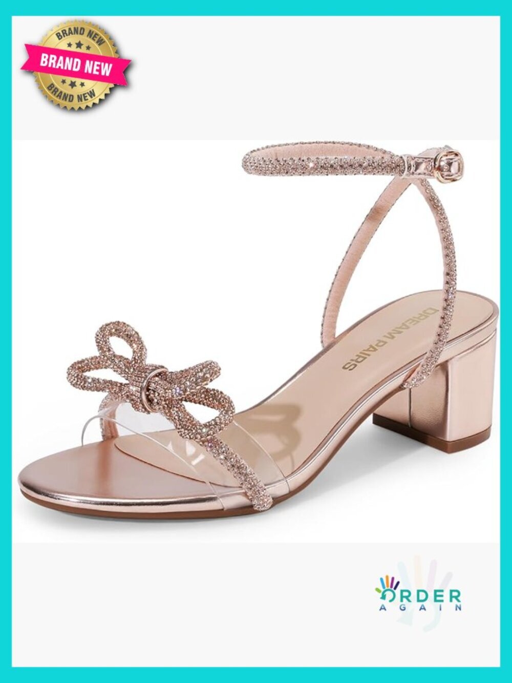 Double Bow Rhinestone Crystal Sandals Low Chunky Heels Slingback Dress Shoes